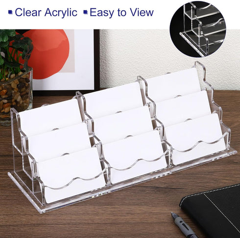 PATIKIL Business Card Holder for Desk, 3 Tiers 9 Slots Clear Acrylic Card Stand Organizer for Office Exhibition