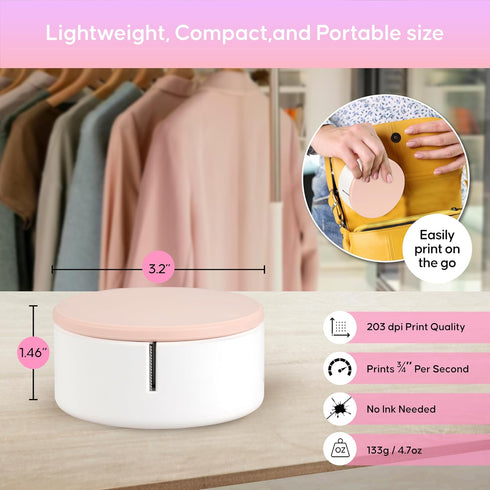 M300 Portable Thermal Sticker Printer for Bluetooth Wireless Smart Phone Label Maker, Rechargeable Inkless, Pink Round