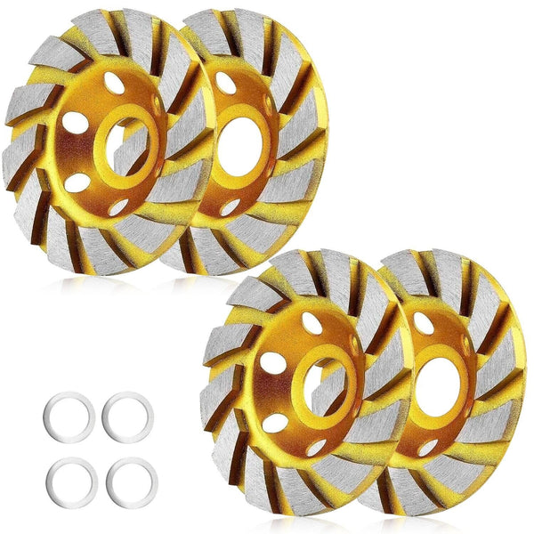 4 Inch Turbo Diamond Grinding Cup Wheel, 12 Segs Heavy Duty Angle Grinder Wheels, 4pcs