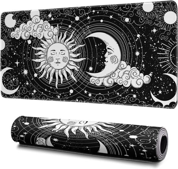 Magic Astrology Extended Big Mouse Pad, 31.5x11.8 Inch Gaming Desk Pad, Black Mousepad with Non-Slip Base