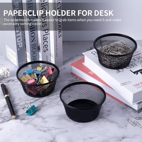 SLSON 6Pack Wire Mesh Paper Clip Holder - Round Desktop Paperclip Dish Dispenser for Office Organizer Accessories