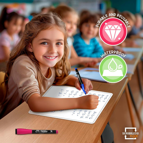 SCRIBBLEDO Small White Board Dry Erase Sheets, 9”x12” for Kids Teacher Class Manipulatives, 10 Sheets
