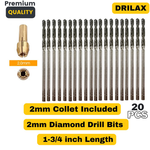 Diamond Drill Bits 2mm, 20 Pieces for Dremel, Jewelry, Beach Glass, Arts Crafts
