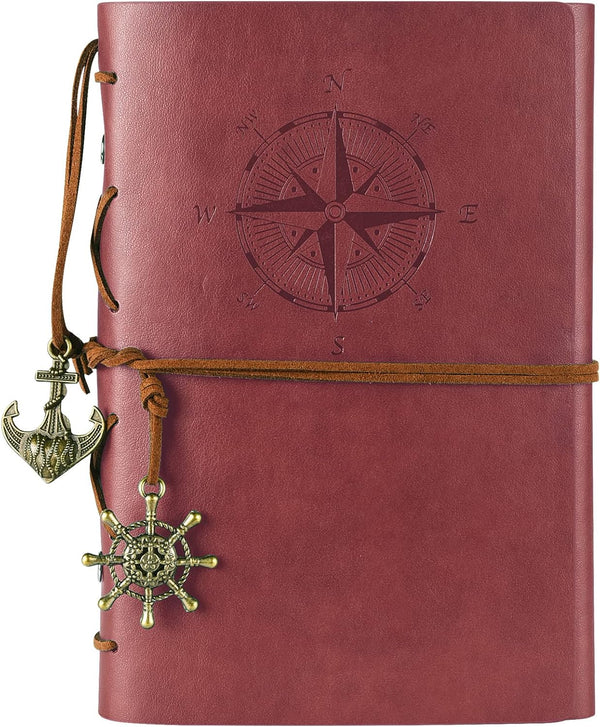 MALEDEN Refillable Leather Journal, Vintage Embossed Classic Spiral Notebook with Blank Paper (Red)