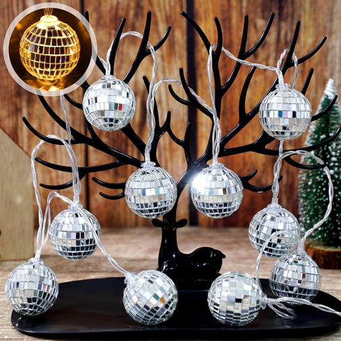 70s 80s Supplies(1.18 Inch,Warm BBTO LED Disco Ball String Light Battery Powered Mirror Balls Ornaments for Outside