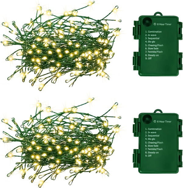 FairyGlim Outdoor Fairy Lights Battery Operated,20Ft 200LED Green Copper Wire Cluster Lights