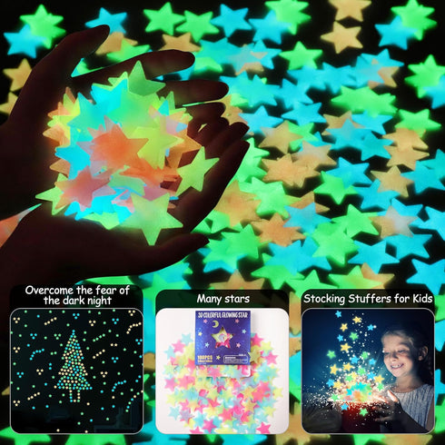 100pcs AM AMAONM Glow in The Dark Luminous Stars Fluorescent Noctilucent Plastic Stars Wall Stickers Glowing Stars