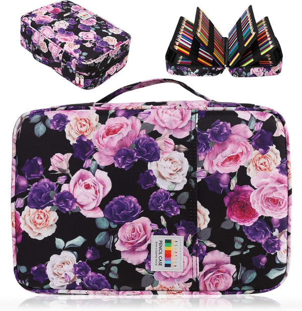 Big Capacity Colored Pencil Case Organizer, 304 Slots Waterproof Storage Pouch for Pencils & Cosmetic Brushes (Purple