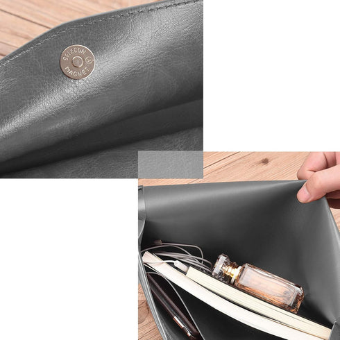 Enyuwlcm PU Leather A4 File Folder Document Holder with Snap Closure for Receipt Contract, Gray