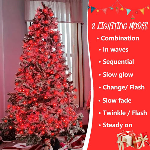 66ft 200 8 YEGUO LED String Lights Outdoor Waterproof, Red Christmas Lights Indoor, Twinkle Christmas Tree Lights Plug
