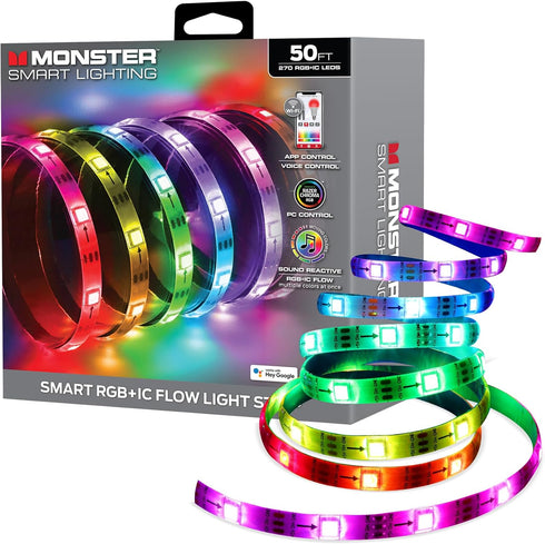 Monster Smart RGB+IC LED Strip Lights 50ft Sound Reactive Strip Lights for