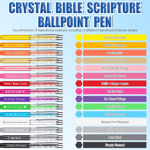 Honoson 15 Pieces Bible Verse Ballpoint Pens, Inspirational Scripture Quote Pens for Women Men Nurse Teacher Gifts,