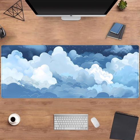 DCJJM 31.5x11.8 Desk Mat Blue and White Puffy Clouds Desk Pad Cute Gaming Mouse Pad XL Large Mousepad Anime Desk Matt