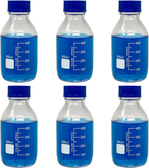 Karter Scientific 500ml Glass Round Media Storage Bottles with GL45 Screw Cap, Borosilicate Glass, Pack of 6