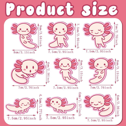 Nuenen 9 Pads Axolotl Sticky Notes, Cute Memo Pads, Kawaii Gifts, Cartoon Self Stick Pads, 30 Sheets/Pad for School