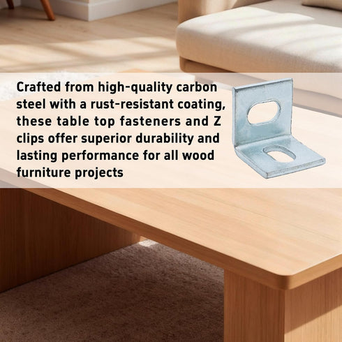Runseaway 20Pcs Table Top Fasteners, Heavy Duty Steel Z Clips & Adjustable Corner Brackets with Screws, Tabletop