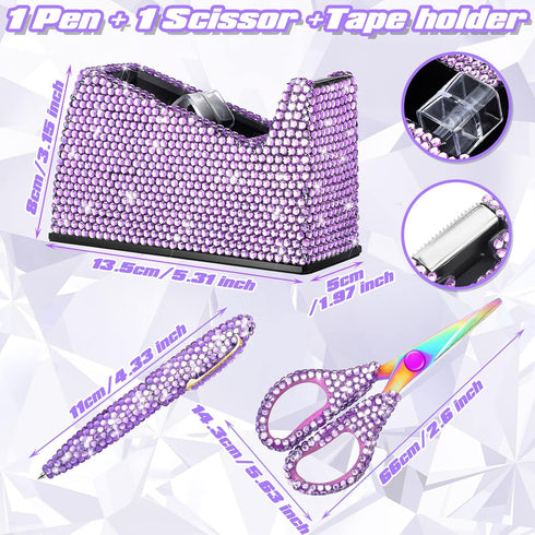 Yunlly 6 Pack Bling Office Stationery Set, Desk Accessory Includes Pen, Scissor, Stapler, 1000 Pcs Staples, Tape