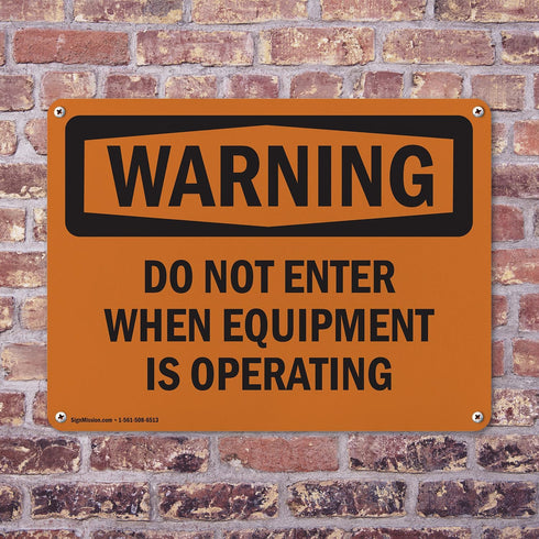 (2 Pack) OSHA Do Not Enter When Equipment Is Operating Warning Sign, 14 Inch X 10 Inch Aluminum