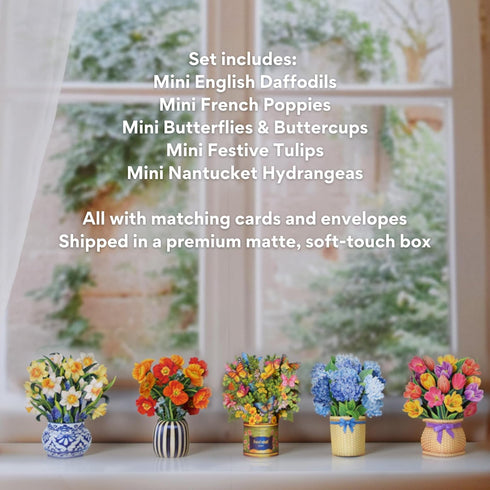 6 inch 3D Pack 5 Freshcut Paper Pop Up Cards, Garden Favorites, Mini Sized Paper Flower Bouquet Popup Greeting Cards