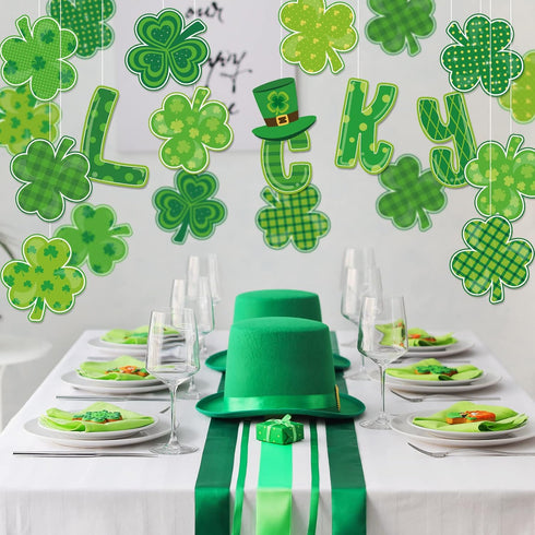 Whaline St. Patrick's Day Shamrock Cut-Outs, Green Clover Classroom Bulletin Board Decoration, 44Pcs