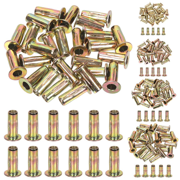 26Pcs M8 Zinc-Plated Multi-Grip Rivet Nut Flat Head Shank Insert Nut Gold Finish for Industrial Fasteners