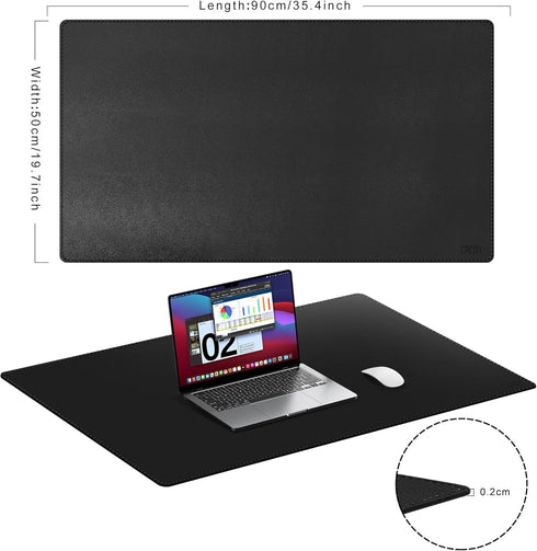 Cacoy Leather Desk Pad Protector, 36" x 20" Large Mouse Pad, Waterproof Desk Writing Pad for Office and Home, Black