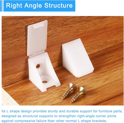 50Pcs 90 17.2x21x21mm uxcell Degree Plastic Corner Braces with Cover Cap, Nylon Shelf Right Angle Brackets with Screws