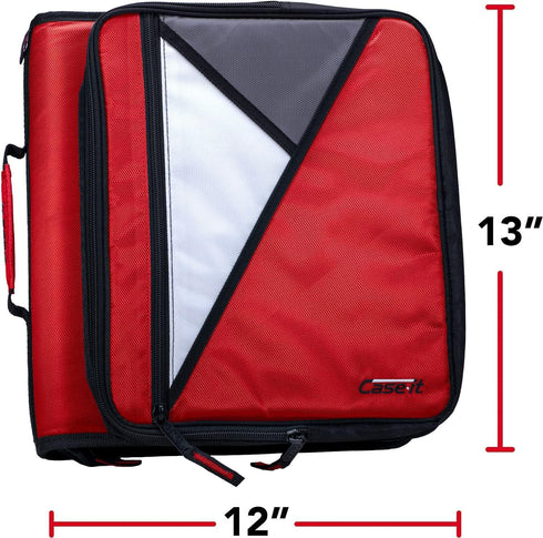 Case-it Universal Zipper Binder, 2 Inch O-Rings, Padded Pocket for 13 Inch Laptop/Tablet, Fire Engine Red LT-007