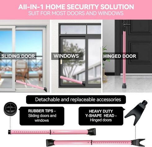 Jammer (1 Pack,Pink) AceMining Upgraded Door Security Bar & Sliding Patio Bar, Heavy Duty Stoppers Adjustable for Home