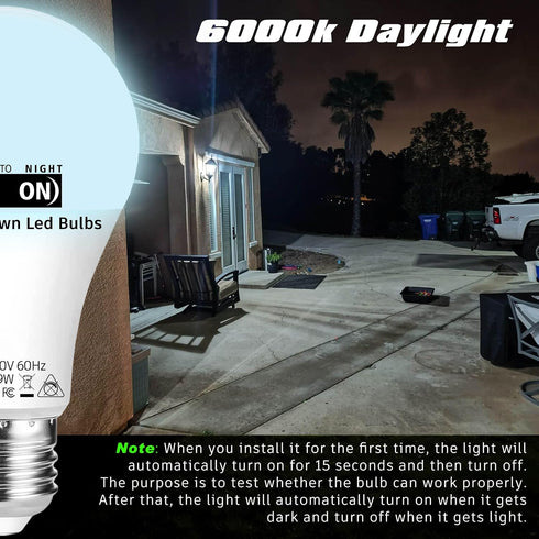 ALIDE Bulbs 9W Bulbs 6000k White,E26 A19 75W 1000LM Bulbs,2Pack Dusk to Dawn Outdoor Light for Outside Porch Patio