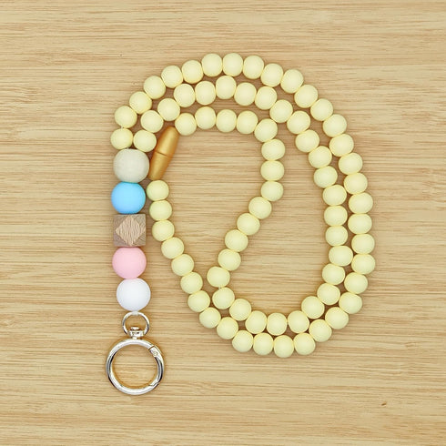 Wood Beaded Teacher Breakaway Lanyards, Cute Soft Necklace Badge Lanyards for Women, Boho Fashion