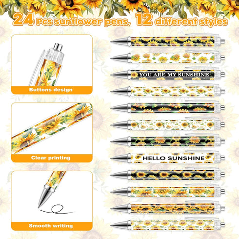 Pasimy 48 Pcs Sunflower Notebooks and Pen Set, Mini Notepad and Ballpoint Pen Vintage Sunflower Gift Favor for Office