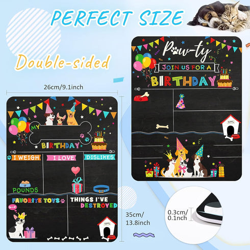 Tenare Colorful Dog Birthday Chalkboard Sign, Reusable Double Sided Milestone Board for Photo Props Party Supplies