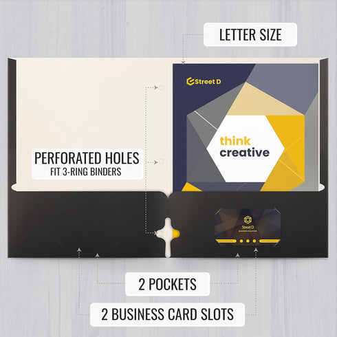 Better Office Products Two Pocket Portfolio Folders - 50-Pack, Black, Letter Size Paper Folders