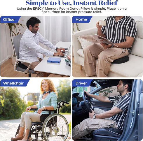 Tailbone EPSCY Memory Foam Donut Cushion for Coccyx, Hemorrhoid, Sciatica & Pain Relief - Pressure Reducing Seat