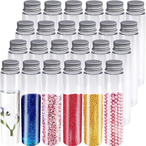 24 Pcs Clear Plastic Test Tubes 115ml with Caps, Flat-Bottomed Bath Salt Containers for Candy, Gumball, Plant