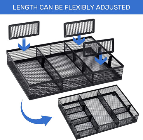 Desk Drawer Organizer with 6 Adjustable Dividers, Metal Pen Organizer for Office Supplies (Pack 4, Black)