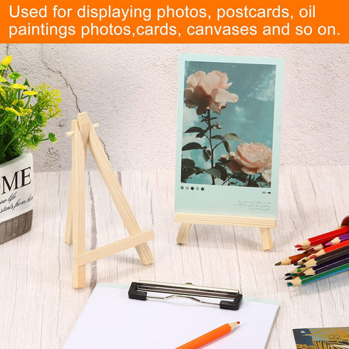 PATIKIL 12 Pack 5.9" Mini Wooden Easel Stand for Displaying Photos, Canvases, Wedding, Wood Color