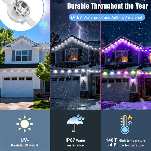 Lights,100FT IP67 72 JOH Permanent Outdoor RGB+IC Smart Eave Lights with DIY Color, Waterproof, App & Remote Control