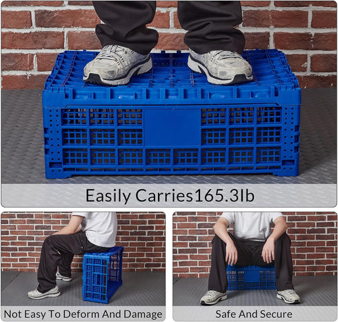 Elementool 2PCS 52 23.6" 15.7" 8.6" Collapsible Storage Crates, Liter Heavy Duty Foldable Plastic Crates , Storage