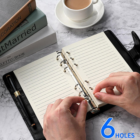 Tofun 2 Packs A6 6-Ring 7mm 80 160 Refillable Line Paper for Binders, Planner, Traveller Journal, Notebook, Dairy