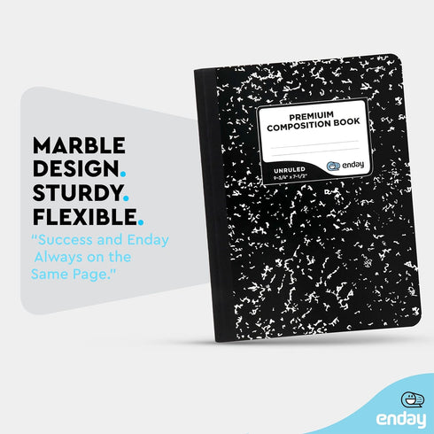 Emraw Black Marble Composition Book, Unruled Paper, 100 Sheets, Hard Covers, Pack of 4, Office Diary
