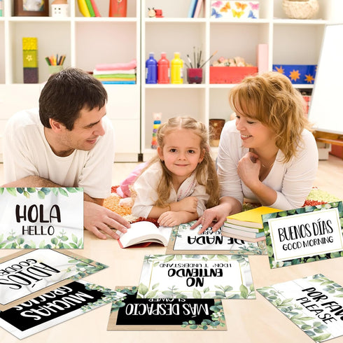 gisgfim 16 Pcs Spanish Words and Phrases Poster Set, Bulletin Board Decoration for Classroom Language Decor