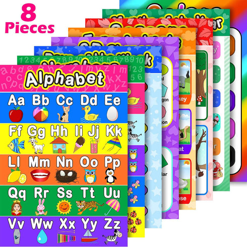 Blulu 8 Educational Preschool Poster for Toddler and Kid Learning, 16 x 11 Inch with 60 Glue Point Dots for Classroom