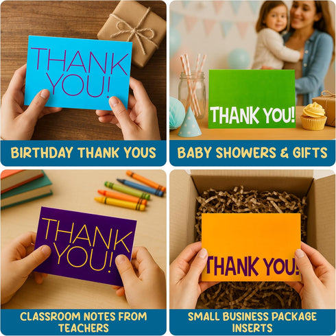 50 6x4 Kids Thank You Cards Bulk - Thick, in Blank Thank You Notes with Envelopes and Stickers - Fun, Colorful Designs