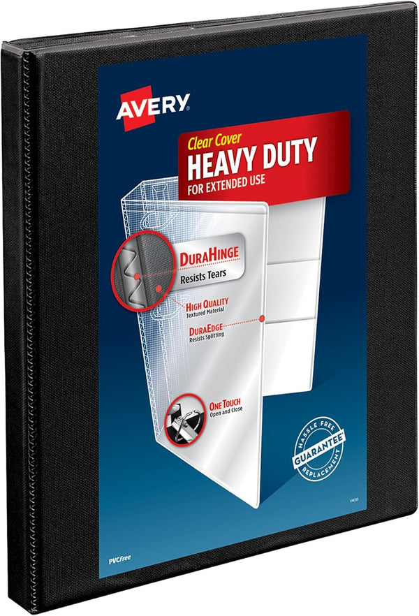 Avery Heavy-Duty Nonstick View 3 Ring Binder, 1/2 inch Slant Rings, 135-Sheet Capacity, Black (05233)