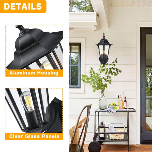 E26 60W Bulbs 2 Pack Outdoor Wall Lantern, Wall Sconce as Porch Lighting Fixture, Base Max, Aluminum Housing Plus