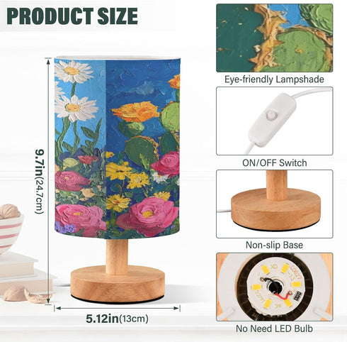 Garden with Cacti Bedside Table Lamp for Bedroom Nightstand, LED Light USB Nightstand Lamp Decor with Button Switch
