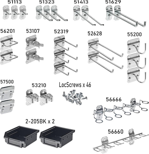 Triton Products LH3-KIT LocHook 30-Piece Assortment for Locboard, Zinc Plated Steel Hooks and Bins, Black