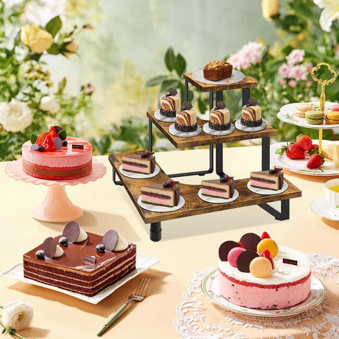 3-Step Counter ELITEROO Tiered Corner Display Shelves, Portable Wooden Retail Cupcake Food Stand Display Table
